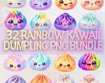 32 Glitter Dumpling PNG Bundle, Kawaii Food Clipart, Pastel Galaxy Sticker Design (Digital Download)