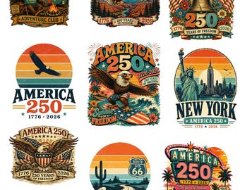 America 250th Anniversary PNG Collection | 10 Retro USA PNGs