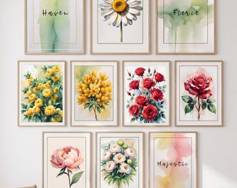 39 Floral Wall Art Prints Bundle, Printable Flower Art Set, Botanical Digital Download, Gallery Wall Decor