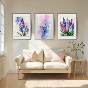 Hyacinth Wall Art Set of 3 | &quot;Revive&quot; Quote Print | Colorful Floral Decor for Spring | Botanical Art | Digital Download