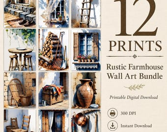 12 Rustic Farmhouse Printable Wall Art Bundle | Cottagecore Village Decor | Mediterranean & Anatolian Prints | Neutral Earthy Gallery Set