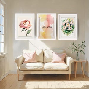 Peony Wall Art Set of 3 | &quot;Majestic&quot; Quote Print | Elegant Pink Botanical Decor for Bedroom & Nursery | Digital Download