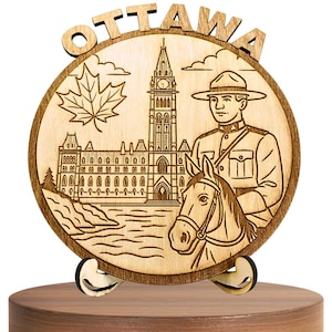 Ottawa Canadian Heritage Wooden Plaque – Parliament Hill, RCMP Officer & Maple Leaf – Available in 3 Sizes