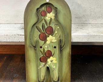 Folk Art Vintage Primitive Tole Painting  Figure Signed Mary Walborn 1974