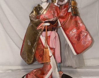 Vintage Japanese Doll Kimono Geisha Maiko Kabuto Samurai Helmet Yaegaki Hime