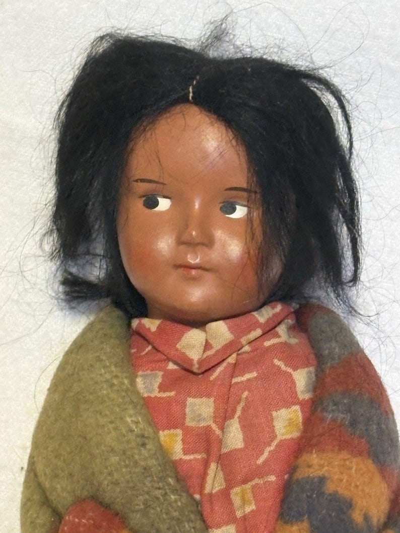 Antique Vintage Skookum Bully Good Indian Doll 10.5 Signed Janice Green image 2