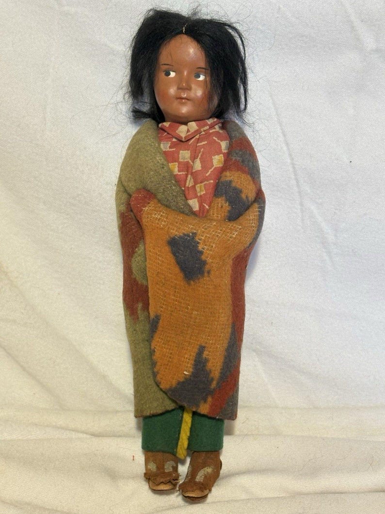 Antique Vintage Skookum Bully Good Indian Doll 10.5 Signed Janice Green image 1