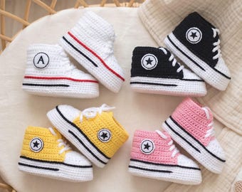 Patrón de zapatillas de bebé a crochet en PDF, patrón de botines estilo Converse para bebé, patrón de zapatos de recién nacido a crochet, regalo para baby shower (hazlo tú mismo), descarga instantánea.