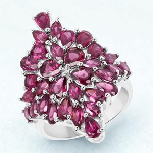 Rhodolite Garnet Cluster Ring: Sterling Silver Pear & Marquise