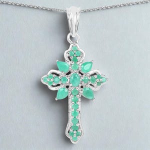 Natural Emerald Pendant, 925 Silver Jewelry, Cross Pendant, Birthday Gift, Anniversary Gift, Emerald Jewelry, Gift For Wife, Gift For Mother