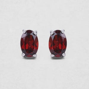 Natural Red Garnet Earrings, 925 Silver Jewelry, Birthday Anniversary Gift, Solitaire Studs, Gift For Love, Push Post Closure Stud