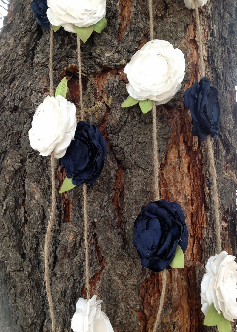 Handmade Navy and Cream Fabric Flower Garland on Brown Twine Etsy