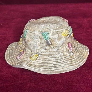 Vintage Cast Iron Fly Fishing Lures Bucket Hat Paperweight