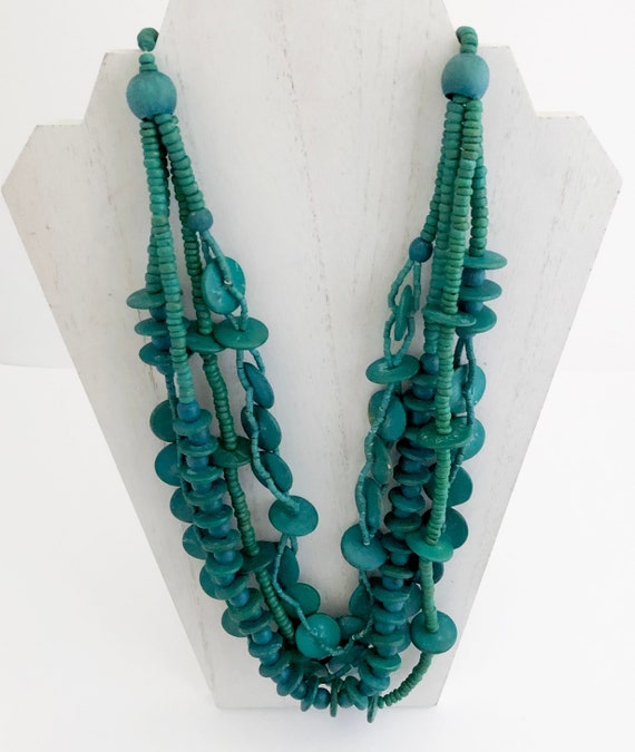 Turquoise Wood BoHo vintage necklace - image 1