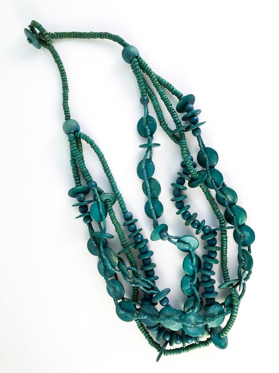 Turquoise Wood BoHo vintage necklace - image 5