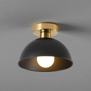 Modern Brass Flush Mount Light | Minimalist 1-Light Small Ceiling Fixture for Bathroom, Vanity, Kitchen, Hallway or Entryway Lighting