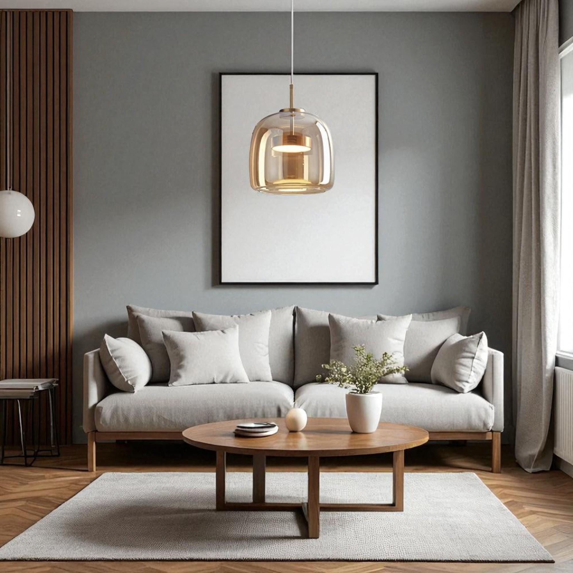 アンバーガラスドームペンダントライト：ミッドセンチュリーモダン吊り