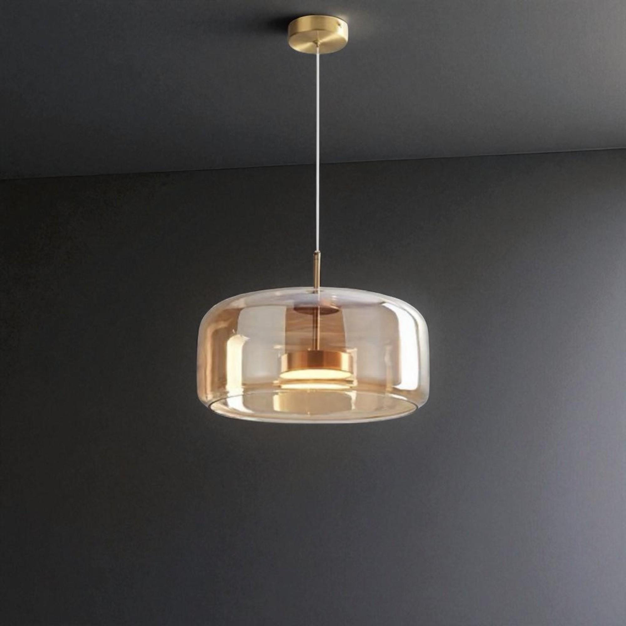 アンバーガラスドームペンダントライト：ミッドセンチュリーモダン吊り
