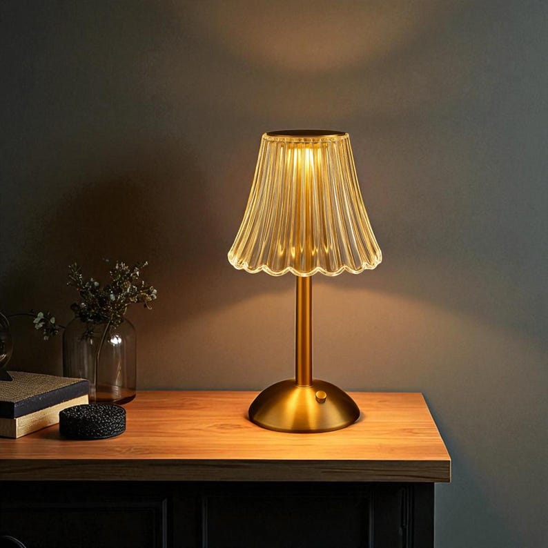 Lámpara táctil de cristal vintage, lámpara de mesita de noche retro art déco / elegante mesita de noche Ho