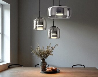 アンバーガラスドームペンダントライト：ミッドセンチュリーモダン吊り