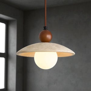 Minimalist Stone Pendant Light | Wabi Sabi Hanging Ceiling Lamp for Kitchen Island, Dining Room or Living Room | Modern Natural Lighting