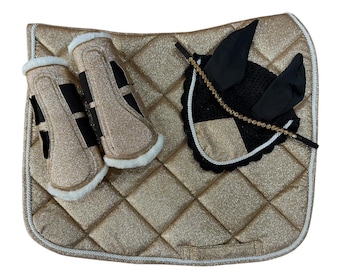 Glitter Horse Saddle Pad Set: Brushing Boots, Ear Bonnet & Browband