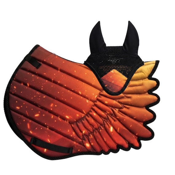 Fire Wing Saddle Pad & Horse Fly Veil | Year of the Fire Horse 2026 | Unique Glitter Horse Gift