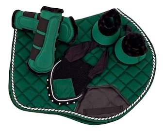 Equestrian Saddle Pad Set: Matching Horse Boots & Ear Bonnet