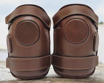 Handmade Leather Polo Knee Guards | Adjustable Dual-Strap Sports Protection Gear