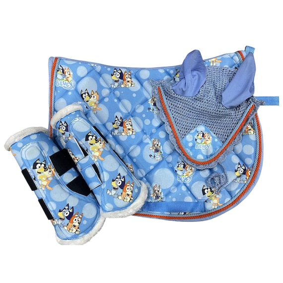 Kids Horse Saddle Pad Set with Fly Veil & Brushing Boots | Cute Pony Tack