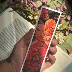 Burnt Peonies Bookmark- Warm Toned Floral Laminated Bookmark