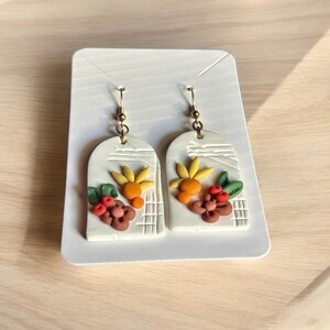 Sunflower Polymer Clay Earrings - White Floral Dangles - Handmade Summer Earrings