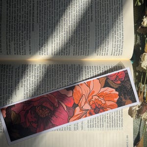Midnight Peonies Bookmark - Dark Floral Laminated Bookmark- handmade bookmark cute bookmarks - gifts for book lovers