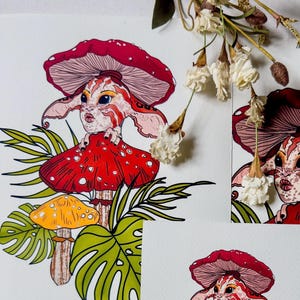 mushroom fairy art, fine art print, fae artwork, woodland print, fairy wall art, fantasy nature print, hidden fae decor, cottagecore decor,