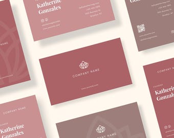 Szablon wizytówki w kolorze różowego złota | Nowoczesny branding, kod QR (edytowalny Canva)