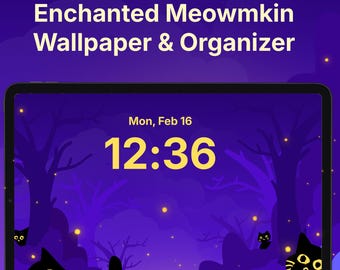 Tapeta na pulpit i organizer Enchanted Cat | Szablon Canva (do pobrania w wersji cyfrowej)