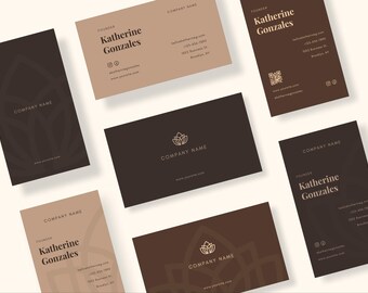 Szablon wizytówki w kolorze brązowo-szarym | Minimalistyczny zestaw do brandingu Canva