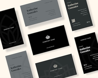 Minimalistyczny czarny szablon wizytówki | Kod QR Canva (cyfrowy)