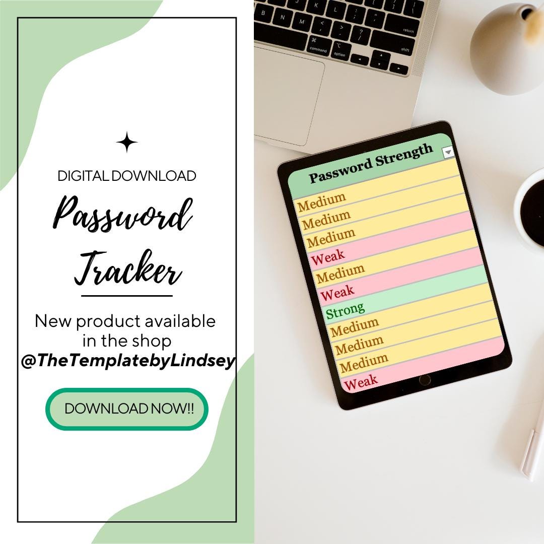 Password Tracker Spreadsheet | Account Organizer | Excel | Password ...