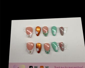 Handpainted Custom Gel Press on Nails/Press Ons/Premium Gel Nails/Artificial nails/French Tips