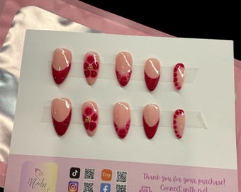 Handpainted Custom Gel Press on Nails/Press Ons/Premium Gel Nails/Artificial nails/French Tips