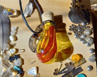 Yellow, Red and Black Swirl Double Handle potion bottle necklace