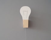 Wood wall lamp with bulb form decor - Scandinavian style lamp - Minimalist lamp with Textile Cable