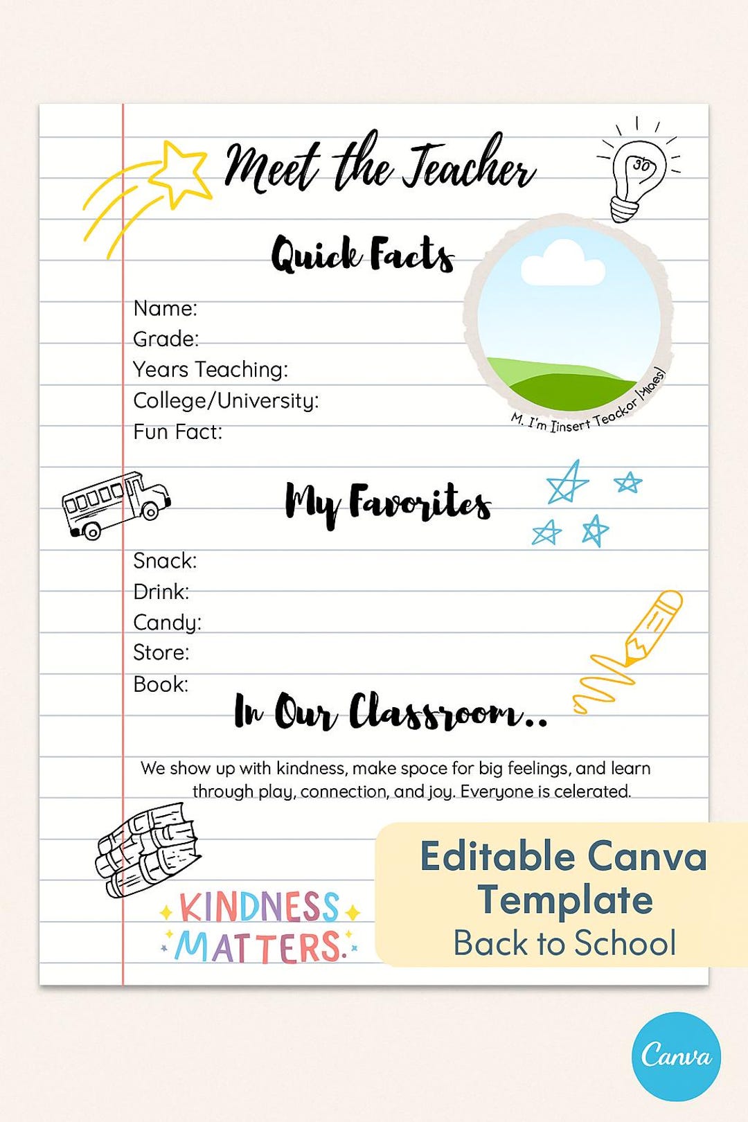 Editable Meet the Teacher Template | Canva Teacher Intro Page | Back to ...