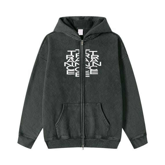 Snow Washed Zip-Through Fleece Hoodie (Black)