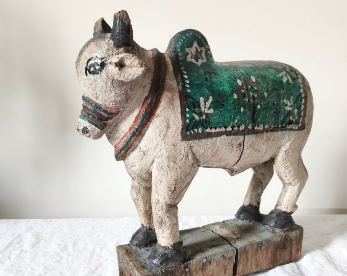 Antique Wooden Nandi Bull from India Large