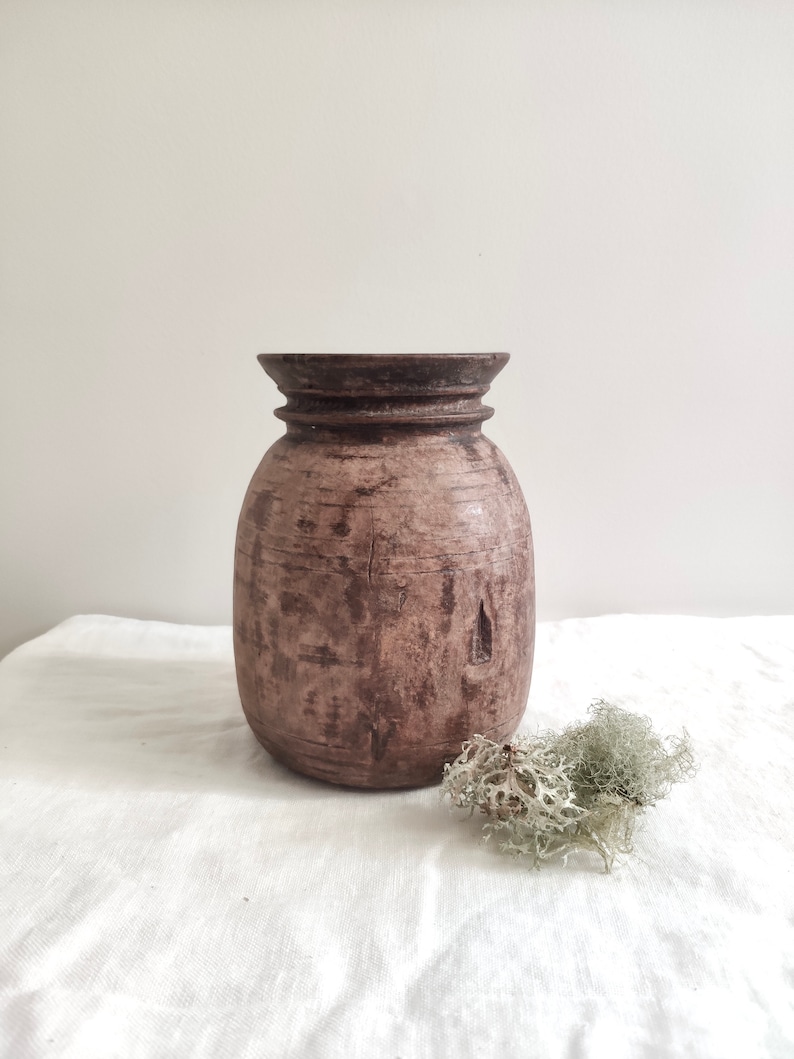 Wooden Pot Wooden Vase Antique Pot Wabi Sabi Vessel image 1