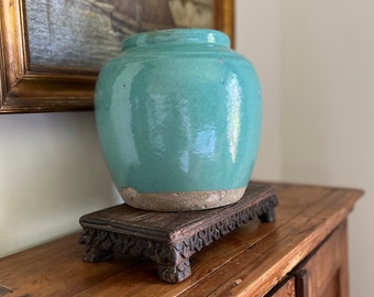 Turquoise Ceramic Pot Vintage