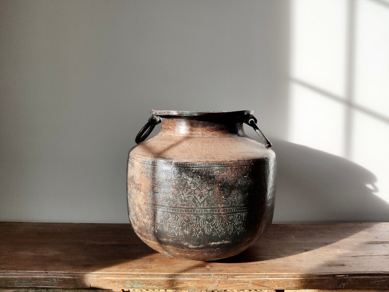 Copper Water Pot With Etched Design Large image 1