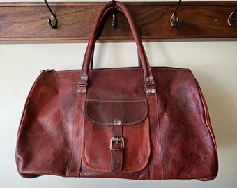 Leather Weekender Bag Triangle Shape Shoulder Strap